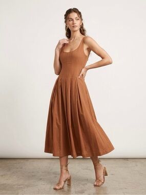 En Saison Brown Autumn Pleated Midi Dress L